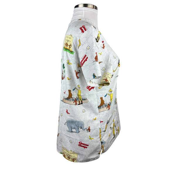 ✨2/$20 Curious George Adventures Cartoon Nurse CNA V-Neck Scrub Top Large - Picture 8 of 13